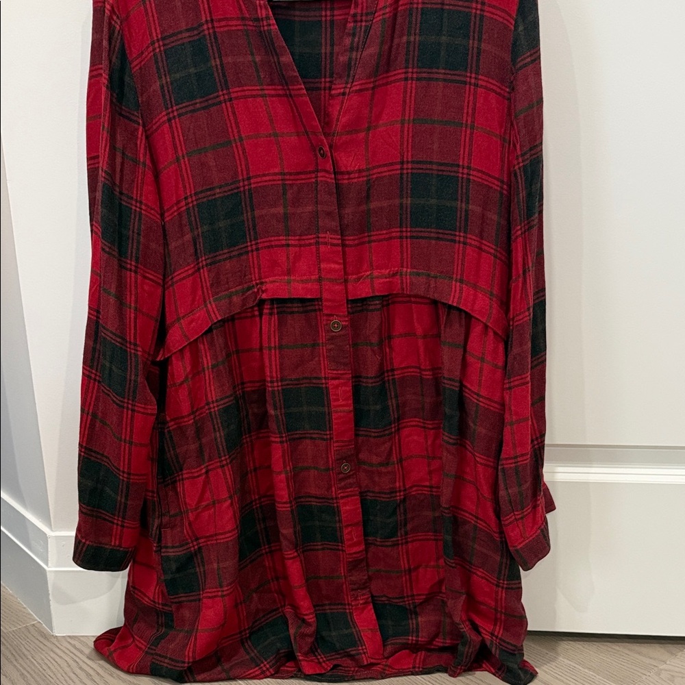 Maurices Red and Black Plaid Button-Front Cardigan Sweater